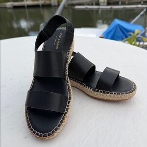 Cole Haan Grand.OS Black Leather Espadrille Sandals | 7B | Excellent